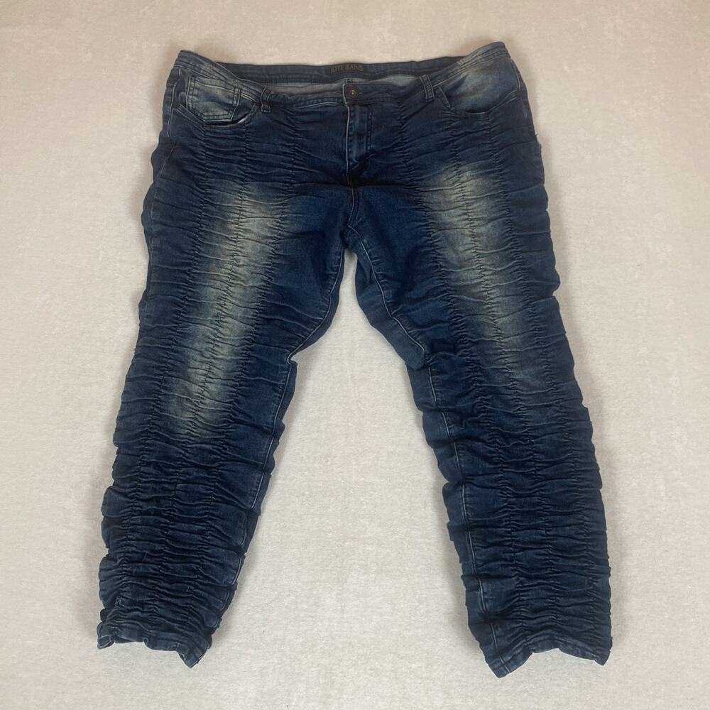 Stacked Skinny Jeans Ruching Distressed Dark Wash Y2K Clubwear Streetwear Womens